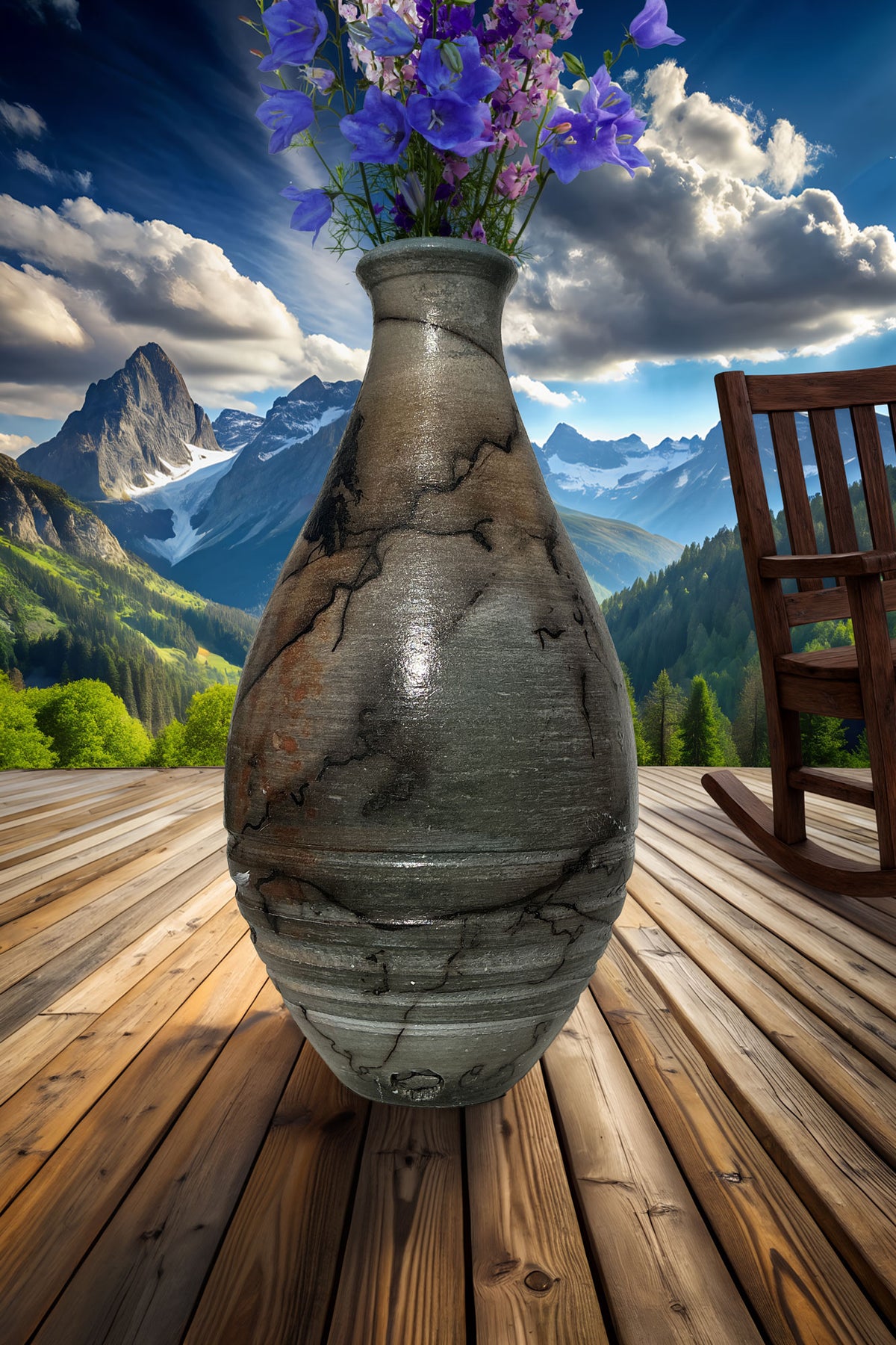 Blue and Orange Horsehair Pottery Vase