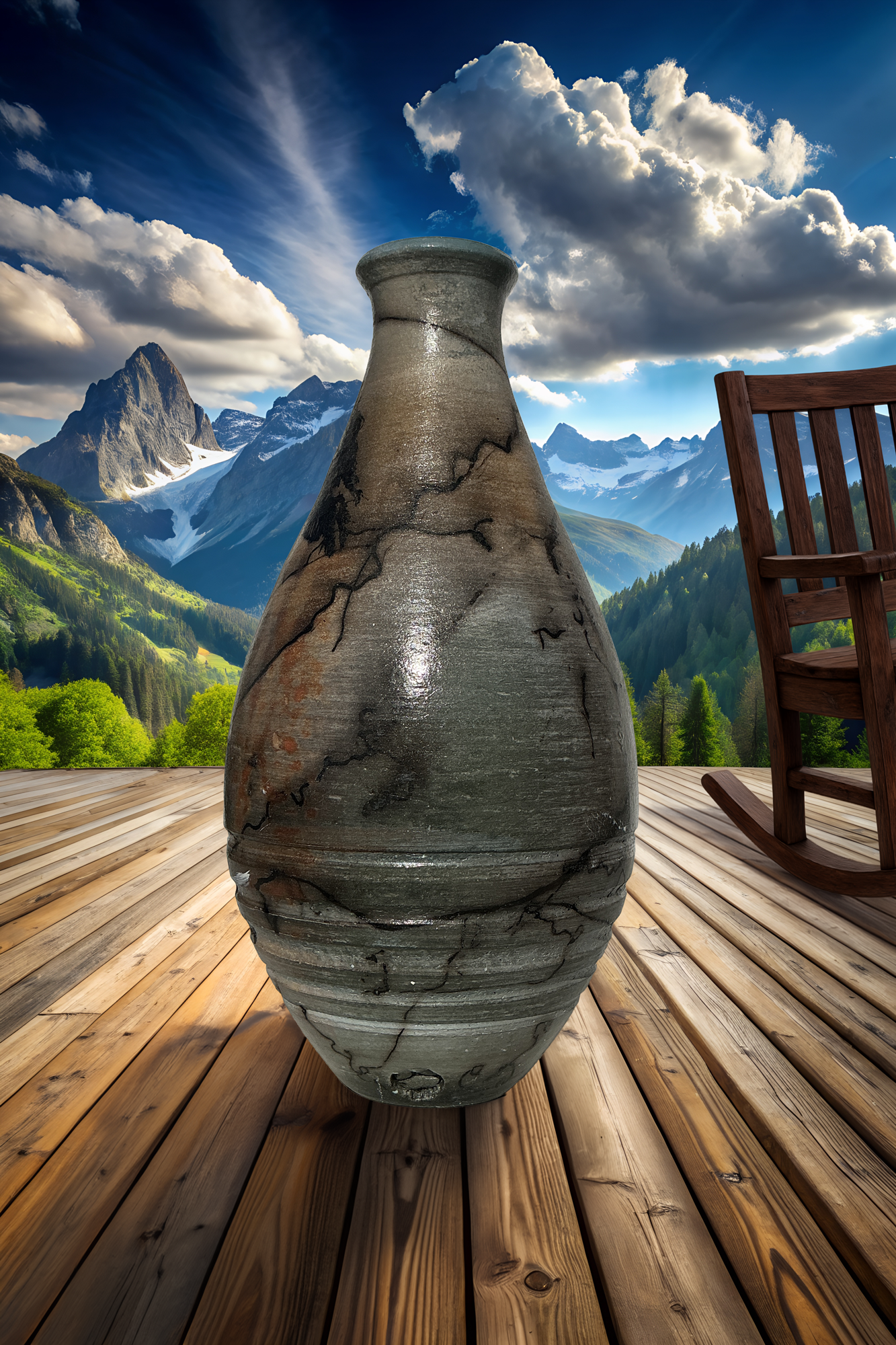 Blue and Orange Horsehair Pottery Vase