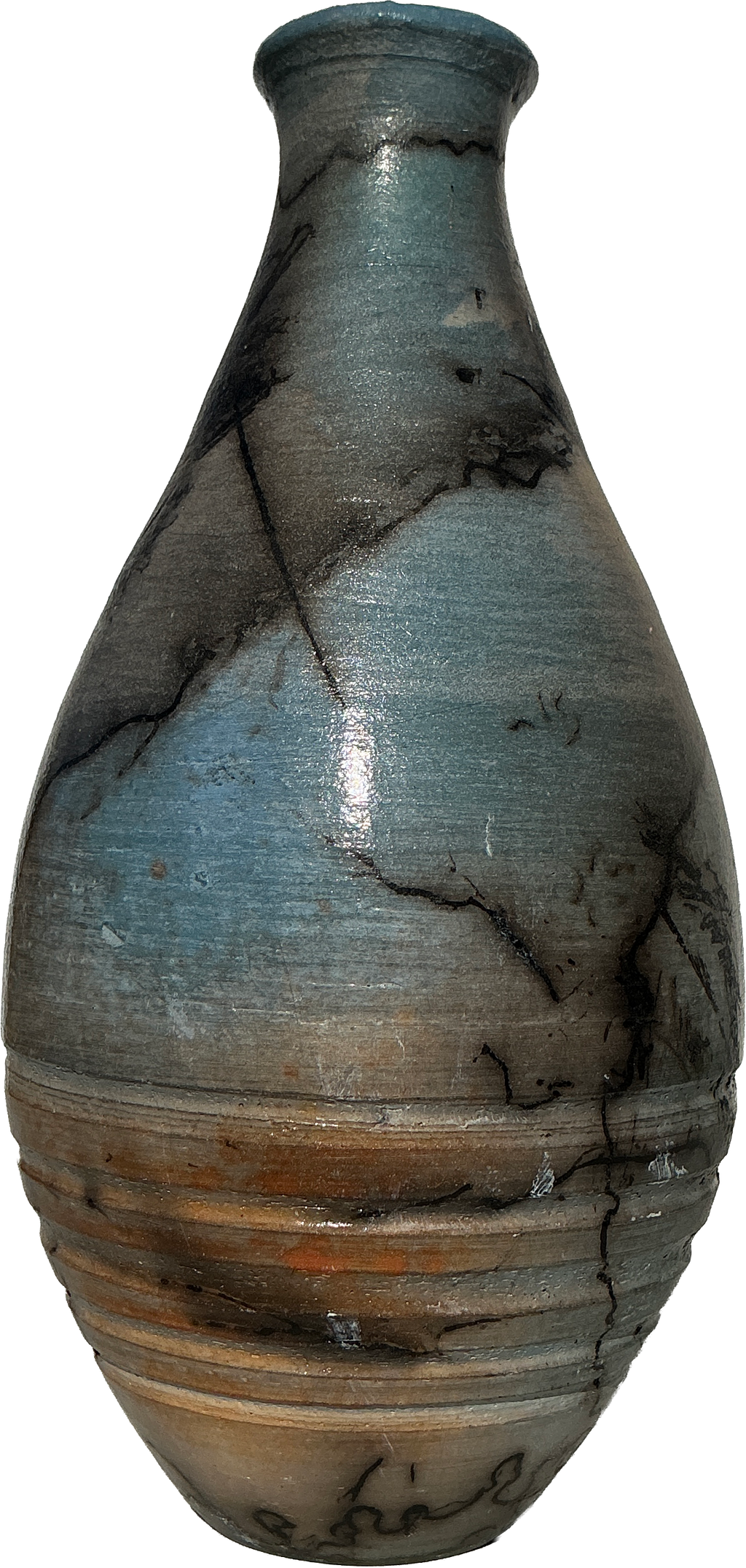 Blue and Orange Horsehair Pottery Vase