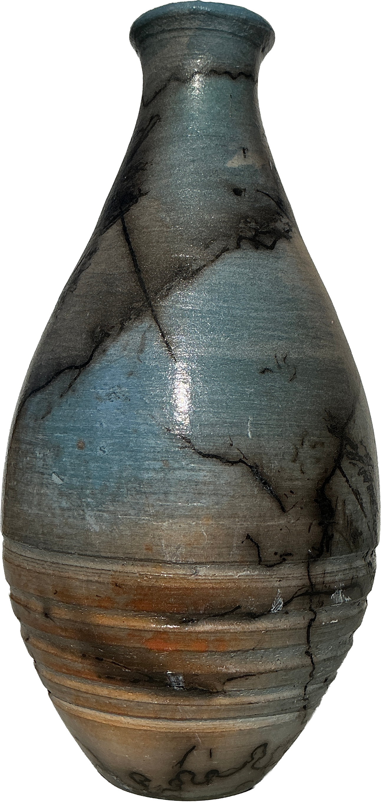 Blue and Orange Horsehair Pottery Vase