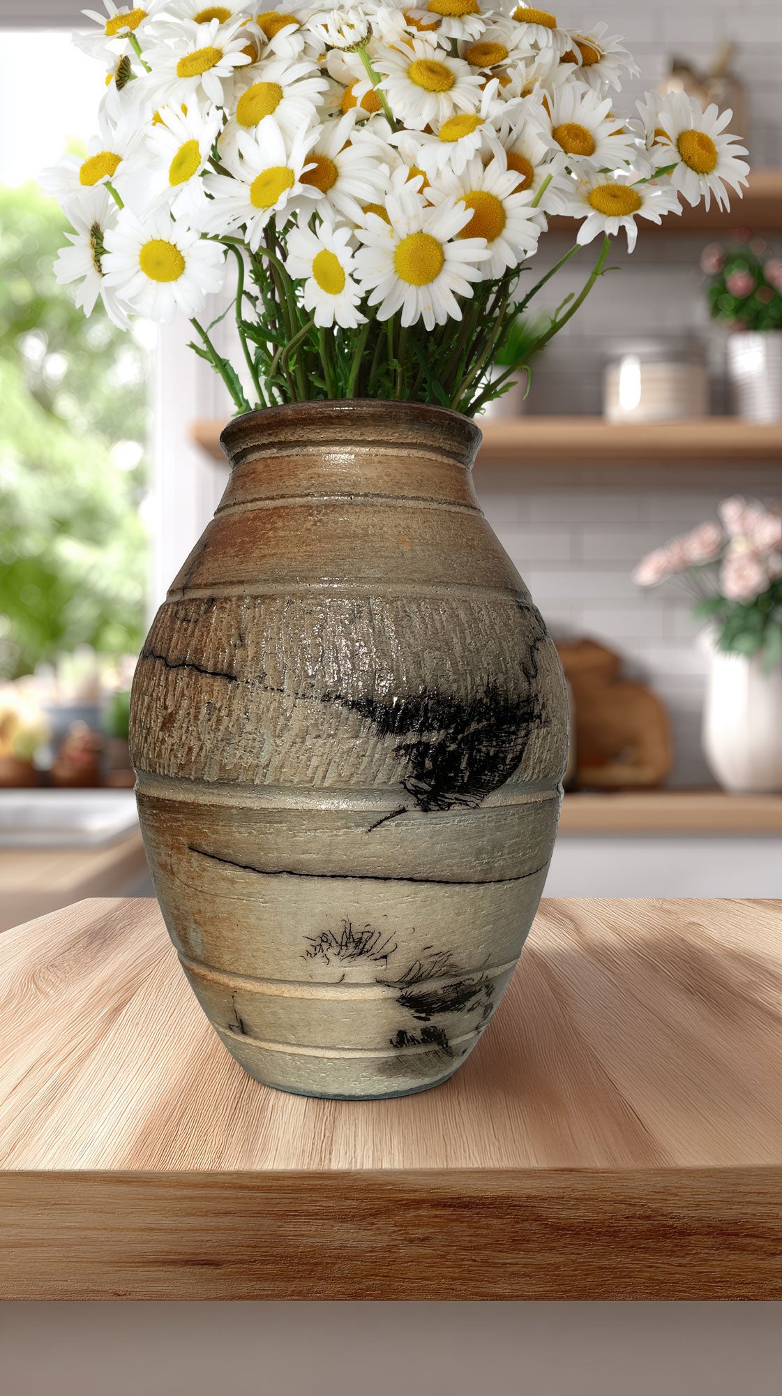 Textured Horsehair Vase made with soluble  salts, horsehair and feathers
