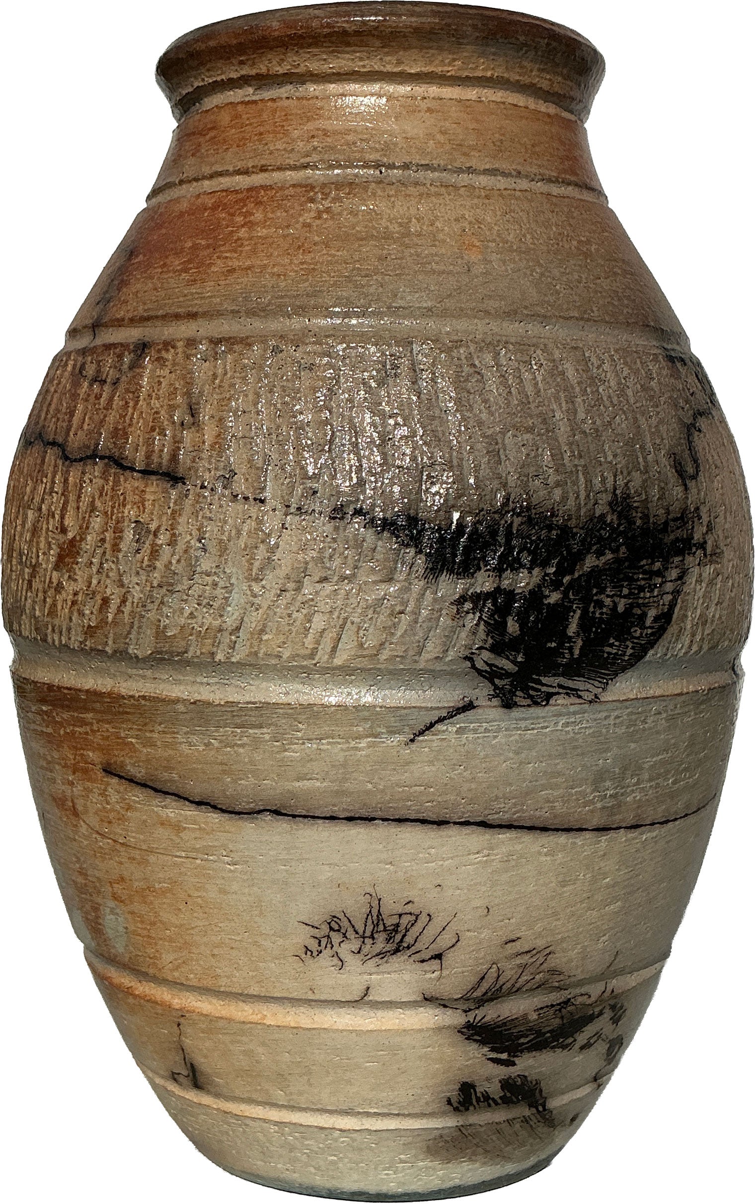 Textured Horsehair Vase made with soluble  salts, horsehair and feathers